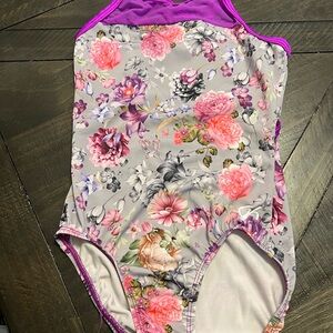 GK Purple and Pink One Piece leotard Floral Design